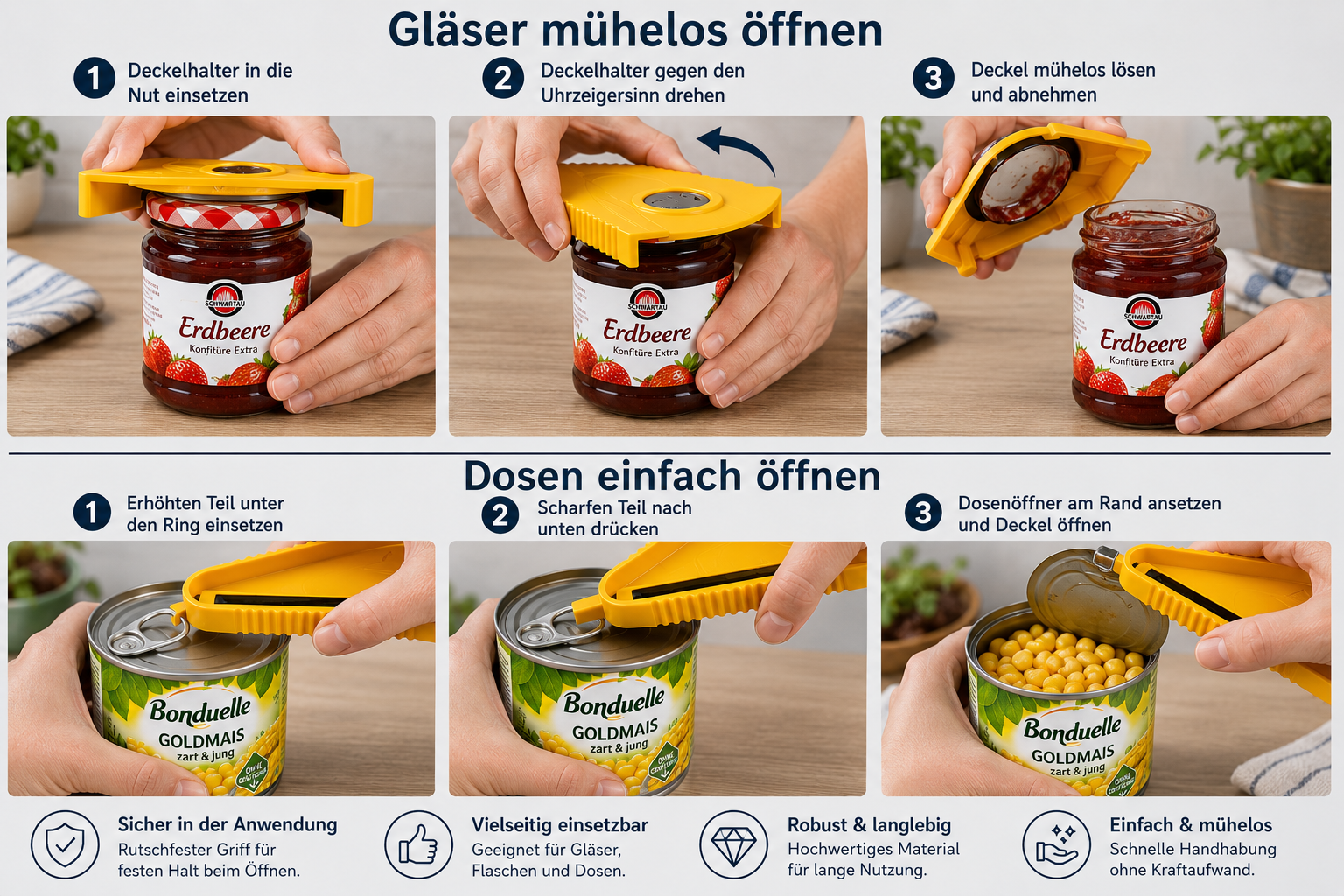 Multifunktionaler Glas- & Dosenöffner – Öffnen leicht gemacht!