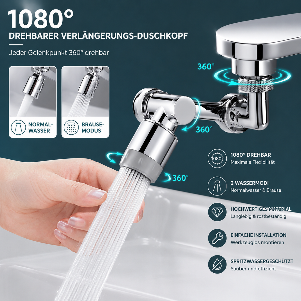 1080 ° Drehbarer Verlängerungshahn-Sprühkopf