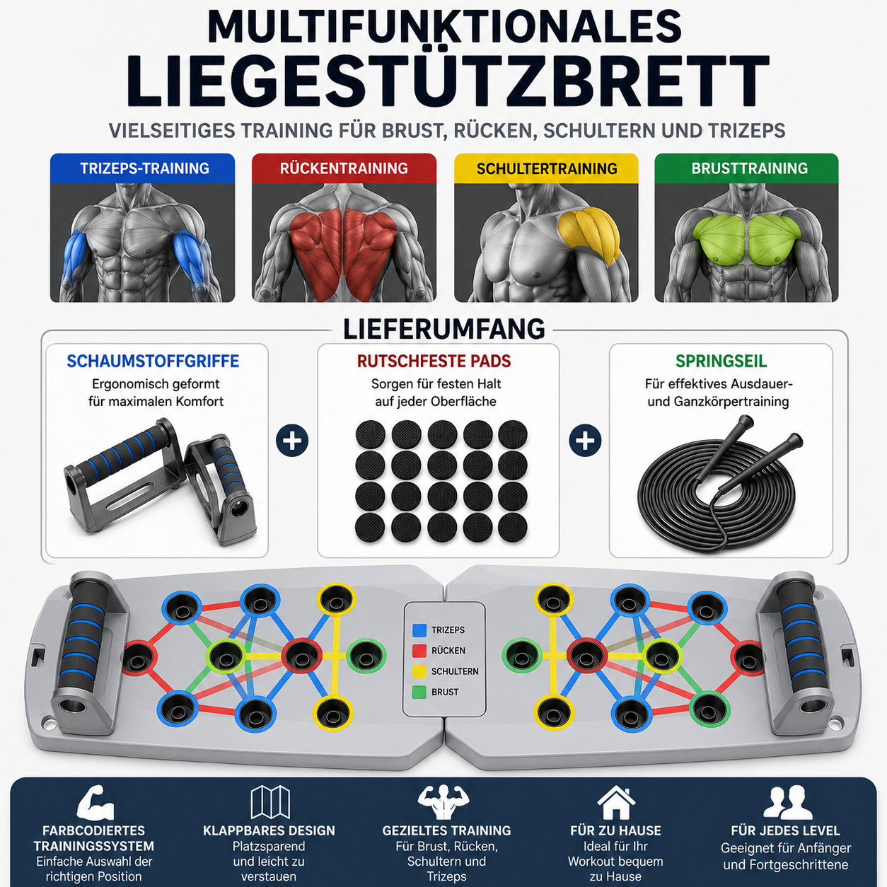 Universal faltbares Fitness Push-Up-Board