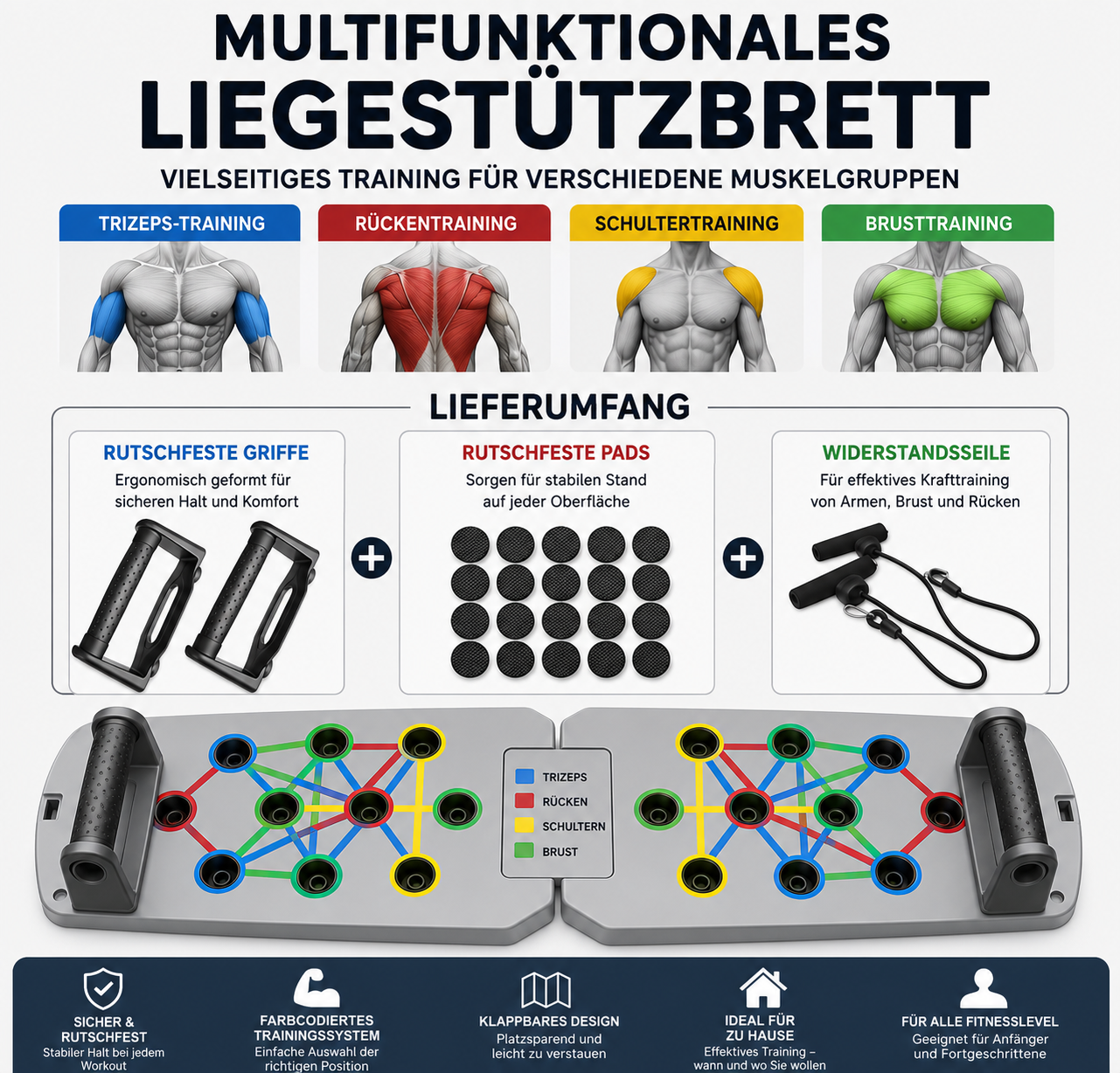 Universal faltbares Fitness Push-Up-Board