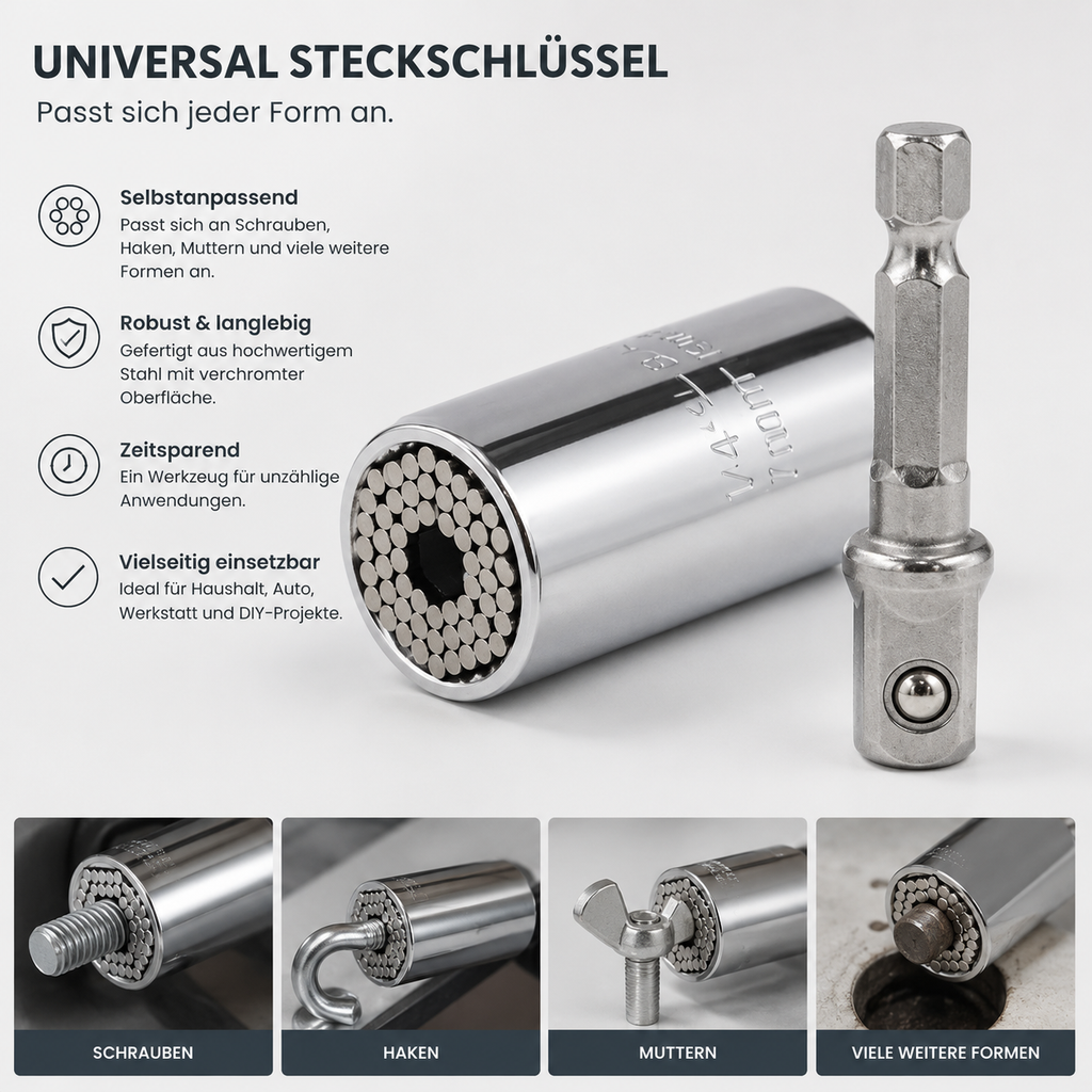 Mehrzweckschlüssel  7 mm bis 19 mm inkl. Halterung für Akkuschrauber 3/8 Zoll