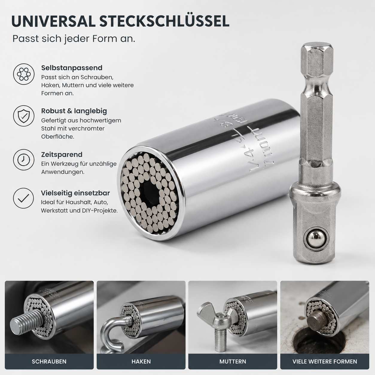 Mehrzweckschlüssel  7 mm bis 19 mm inkl. Halterung für Akkuschrauber 3/8 Zoll